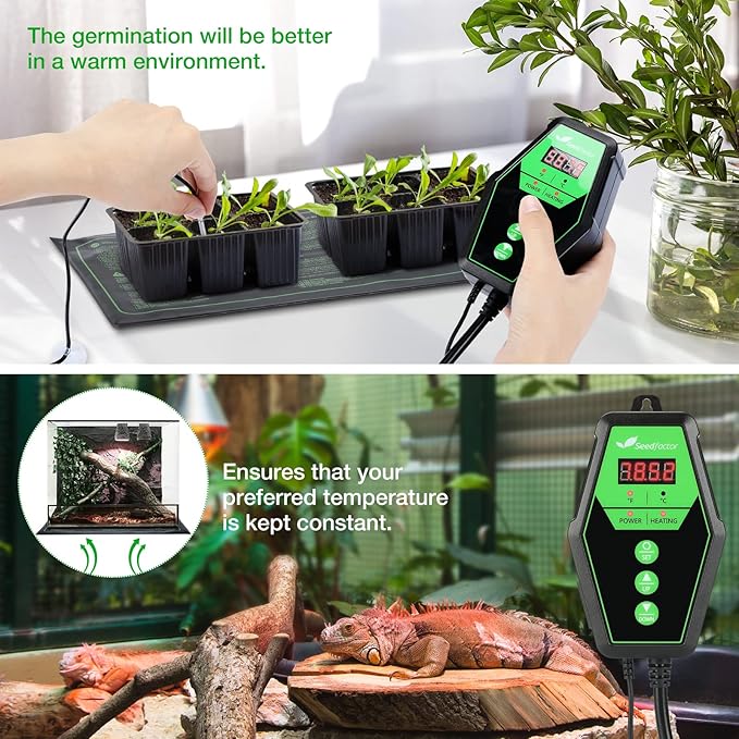 Seedfactor Digital Heat Mat Thermostat Controller for Seed Germination, Reptiles and Brewing Breeding Incubation Greenhouse, 40-108°F, 8.3A 1000W FCC-Certified, UL-Listed