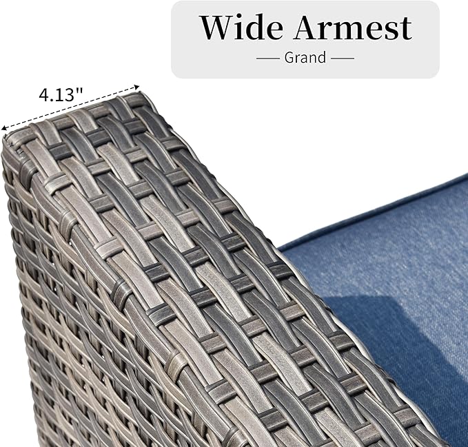 HOOOWOOO 8 Piece Patio Sectional Furniture Set with Fire Pit Table,Modern Wicker Outdoor Conversation Sofa Sets,Weather Resistant Modular L Shaped Outside Couch Set(Denime Blue)