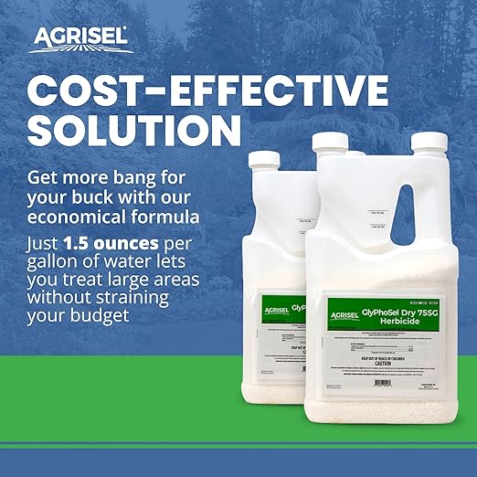 GlyPhoSel Pro Dry Weed Killer, Fast-Acting, Targets Tough Weeds from Leaf to Root, Easy-to-Use Tip & Pour Container, Pet Safe, Includes 3-Pack of Agrisel Protective Gloves, 5 Pounds