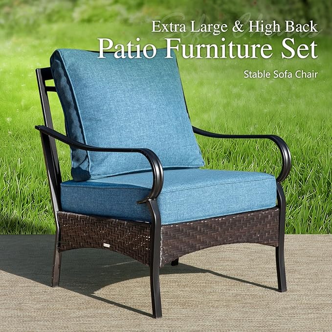 Sophia & William Patio Furniture Set, 5 Piece Metal Outdoor Conversation Set with 3-Seater Outdoor Couch, 2 Sofa Chairs, 1 Loveseat,1 Coffee Table for Outdoor Seating, Backyard, Porch(Navy)