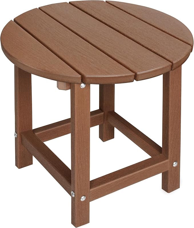 LZRS Round Adirondack Patio Side Table End Table, Outdoor Side Tables for Patio, Backyard,Pool, Indoor Companion, Easy Maintenance & Weather Resistant(Brown)