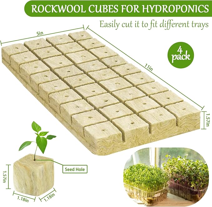 Legigo 1.2 Inch Rockwool Cubes Seed Starter Plugs for Hydroponics, RockWool Planting Grow Cubes for Hydroponic Tower Garden Soilless Cultivation Plants Germination Cutting Clone (4 Sheet, 144 Plugs)