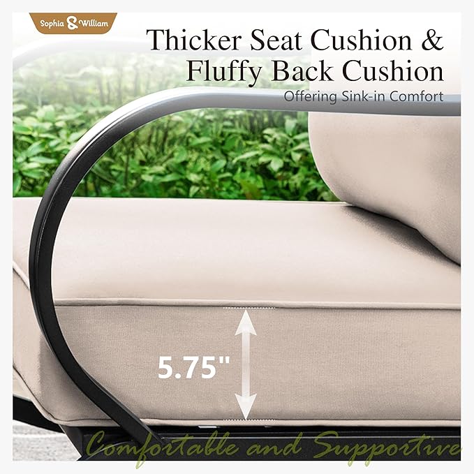 Sophia & William Patio Furniture Sets for 7 Outdoor Conversation Set 7 Pcs with 2 x Swivel Chairs, 2 x Armrest Sofa Chairs, 1 x 3-Seat Sofa, 2 x Ottomans for Coffee Garden Backyard Poolside Beige