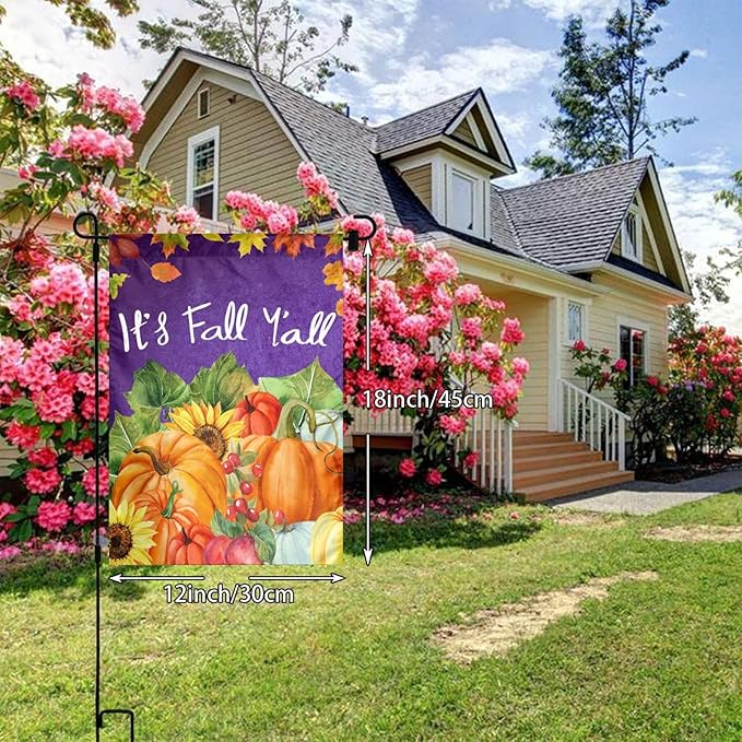 Fall Pumpkin Sunflower Autumn Maple Fruit Fun Garden Flag Welcome Party Outdoor Outside Decorations Picks Home House Garden Yard Decor 12x18 Inch