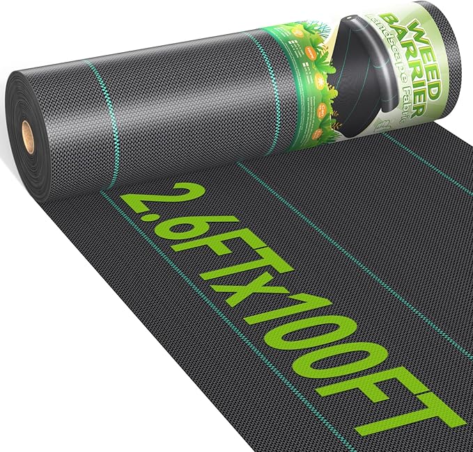 2.6ftx100ft Weed Barrier Landscape 3.2oz Fabric Heavy Duty, Woven Weed Control Cloth, Woven Geotextile Fabric for Underlayment, Gardening Ground, Commercial Driveway Weed Block Cover Mat