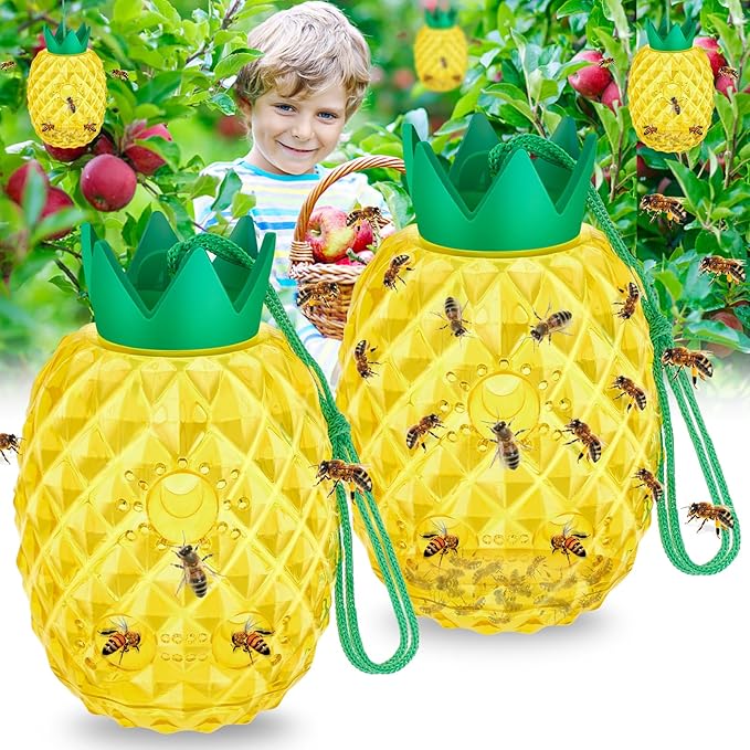 Wasp Traps, Honey Bee Trap for Outdoor Hanging, Sticky Yellow Jacket Insect Catcher, Reusable Insect Trap for Bees and Hornets, 2 Packs