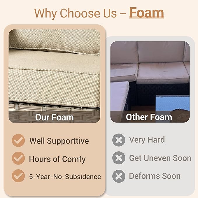 HOOOWOOO Outdoor Patio Furniture Set,7 Pieces Wicker Out Door Sectional Furniture L Shaped Couch,Outside Patio Conversation Sets with LED Table,Beige