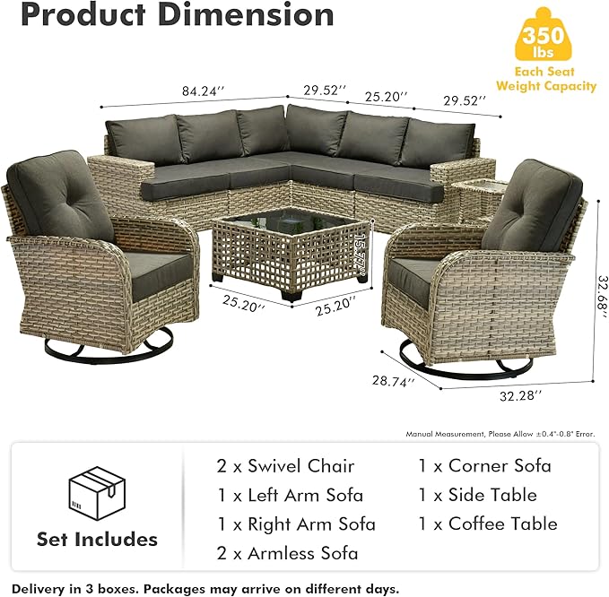 HOOOWOOO Outdoor Sectional Patio Furniture Set,9 Pieces Wicker Conversation Sets L Shaped Couch,Extra Deep Out Door Sofa Outside Furniture with Rocking Chairs,Black