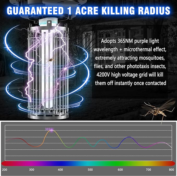 Remote Control Bug Zapper, Outdoor & Indoor Electric Mosquito Killer with LED Light, Waterproof Fly Trap & Insect Catcher, Plug-in Insect Repellent for Outside, Patio, Garage, Home, and Garden