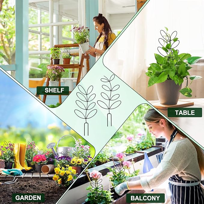 AUGSUN 2 Packs Indoor Plant Trellis Garden Trellis for Climbing Plants, 12 Inch Metal Leaf Shape Small Trelli for Potted Plants Plant Support for Houseplant with 50 Ties