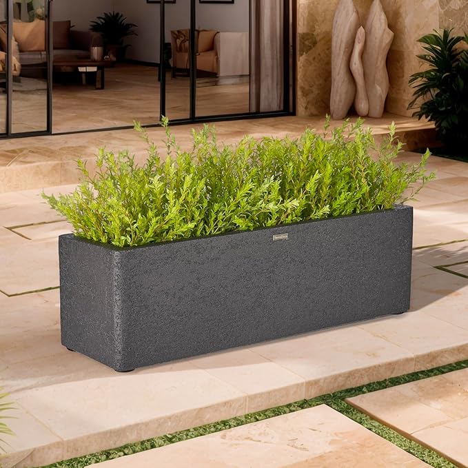 31 Inch Rectangular Concrete Planter,Durable All-Weather Use with Drainage Holes,Large Rectangular Planter for Outdoor Indoor Plants