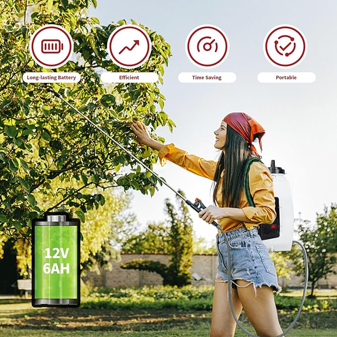 Battery Powered Backpack Sprayer, 3.2 Gallon Electric Garden Pump Sprayer with Lithium Battery, Lawn Sprayer with 6 Nozzles and 3 Wands High-Pressure Spray Hose for Weeding Spraying Cleaning