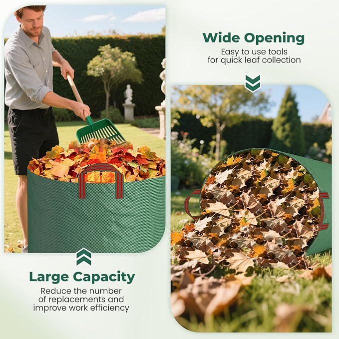 EsLuker.ly 6 Pack Garden Lawn Leaf Waste Bags, 71 Gallons Reusable Yard Litter Bag with 2 Pairs Gardening Gloves, Heavy Duty Trash Containers with Handles for Outdoor Cleanup, Ideal for Homeowners