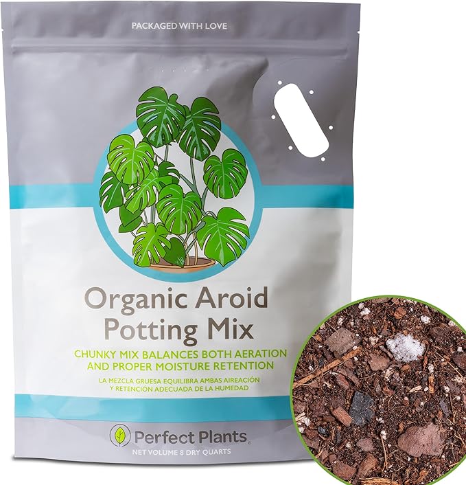 Organic Aroid Potting Mix by Perfect Plants | Chunky Gardening Soil for Tropical Indoor House Plants | Pine Bark Chips and Mycorrhizae (8qt)