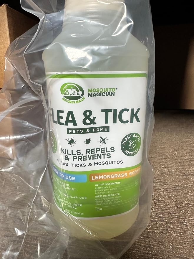 Mosquito Magician Indoor and Outdoor Spray - Use for Carpet, Furniture, Bedding, Couches & Pets – Plant-Sourced with Essential Oil – Lemongrass, 32 OZ