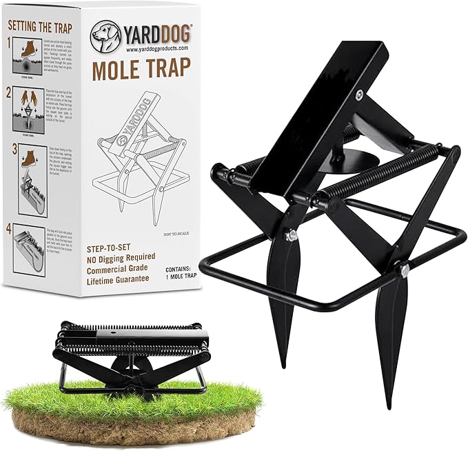 YARDDOG Mole Scissor Trap, Step-to-Set Ground Trap, Easy-to-Use Scissor Style Mole Eliminator, Multi-use Durable Steel Design for Lawns & Gardens, Commercial Grade, Black, (Single Pack)