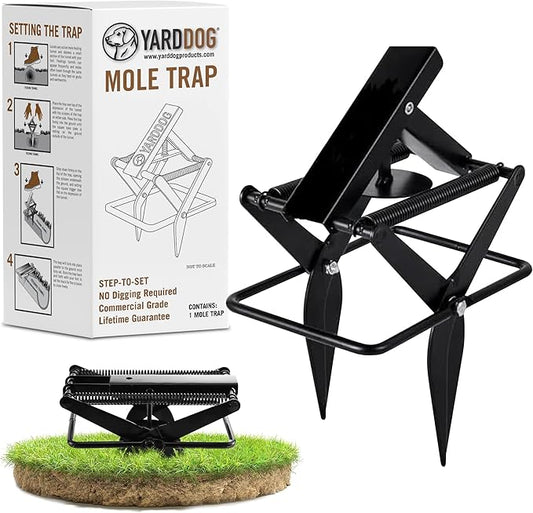 YARDDOG Mole Scissor Trap, Step-to-Set Ground Trap, Easy-to-Use Scissor Style Mole Eliminator, Multi-use Durable Steel Design for Lawns & Gardens, Commercial Grade, Black, (Single Pack)