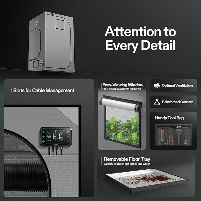 VIVOSUN G448 48"x48"x80" Grow Tent, 4x4 FT Advanced Gray Grow Tent with 22mm Thickened Poles, Observation Window and Floor Tray for Hydroponic Plants for VS4000/VSF4300