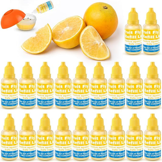 Qualirey Fruit Fly Trap for Indoor and Kitchen Use, 0.68 oz Each Bottle Fruit Fly Trap Refill Liquid, Ready to Use, Safe Near Food, Efficient Lure Refill Liquid, Yellow (20 Pack)