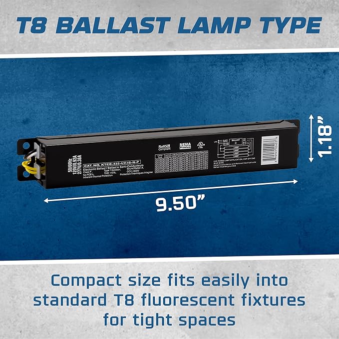 OHLECTRIC Replacement for Keystone KTEB-432-UV-IS-N-P 4 Lamp T8 Electronic Fluorescent Ballast with Normal Light Output | 120-277V Input with Instant Start Operation | 0.88 Ballast Factor, UL-Approved