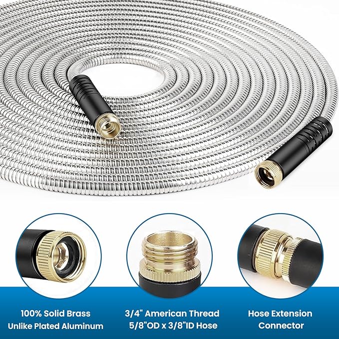 Garden Hose 100FT, Water Hose with 10 Function Nozzle, Garden Hose Metal with Leak-proof Connectors, Kink-Free & Ultra Flexible, Rust/Pet/Puncture Proof for Lawn, Yard, RV, Car Wash, 550PSI