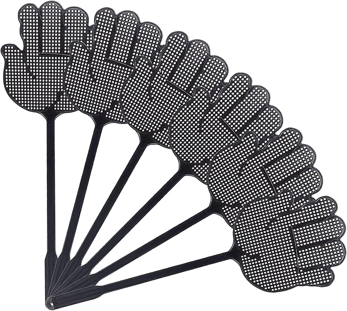 Fly Swatter for Indoors, Flyswatters Heavy Duty Fly Swatters Multi Pack with Palm-Shaped Design - Child & Pet Friendly Safe Manual Pest Control for Kitchen, Balcony, Patio, Black (6 Pack)