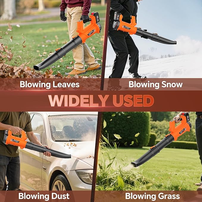 ELRINA Leaf Blower Cordless with 2 x 3.0Ah Batteries and Charger, 6-Speed Mode Lightweight Electric Blowers for Lawn Care, Yard Cleaning, Blowing Leaves, Dust, Snow Green, with Shoulder Straps