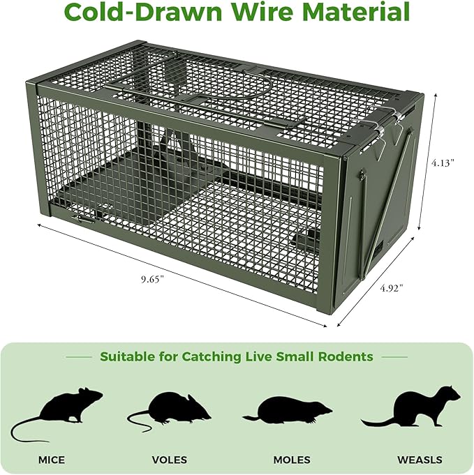 2 PCS Humane Mouse Rat Traps, Mice Chipmunk Squirrel Traps, and Other Live Animal Cage Catch and Release for Indoor and Outdoor-Green