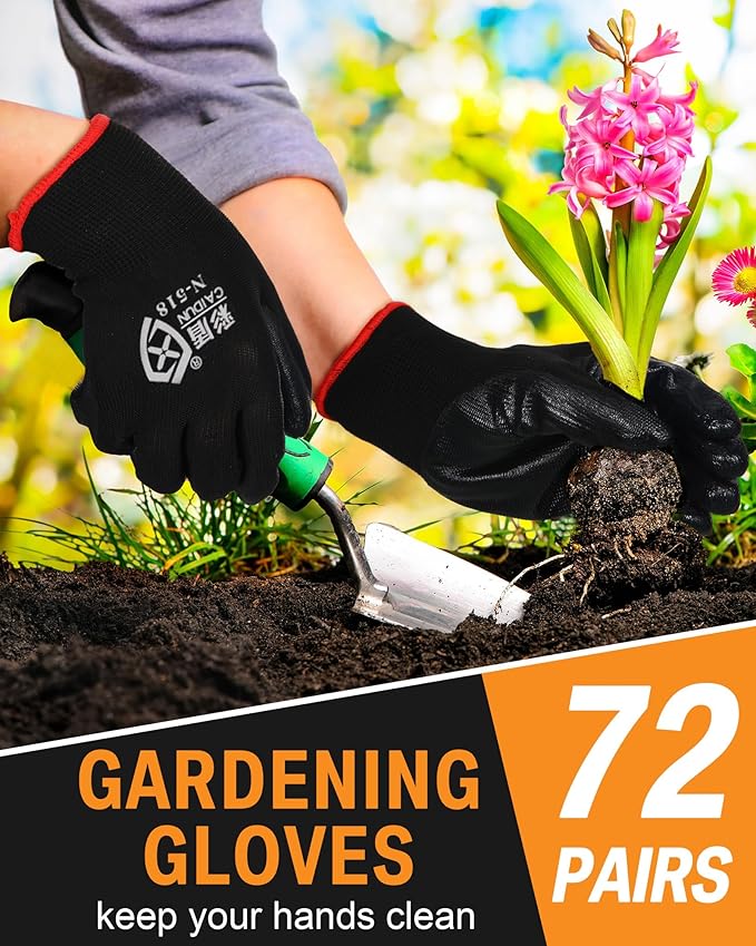 72 Pairs Gardening Work Gloves Bulk for Men Women, Rubber Coated Garden Multipack Safety Construction Glove