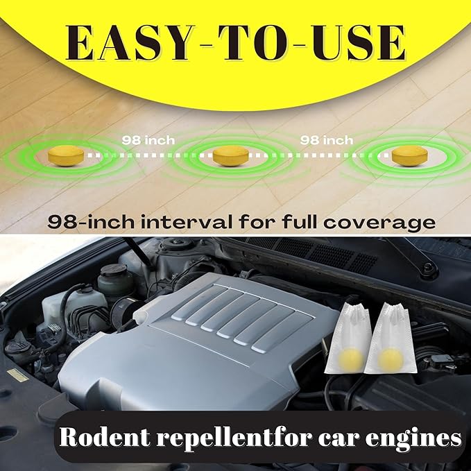 Rodent & Mice Repellent,Indoor/Outdoor/Car Engine Protection,Long-Lasting Peppermint Oil Formula,Safe for Pets & Kids,30-60 Days Effective Mouse Deterrent (18, Yellow)