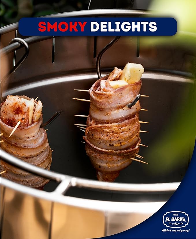 EL BARRIL 45lbs Smoker Grill Combo, Stainless Steel Vertical Barrel Charcoal Grill, Outdoor Smoker with Even Heat Distribution