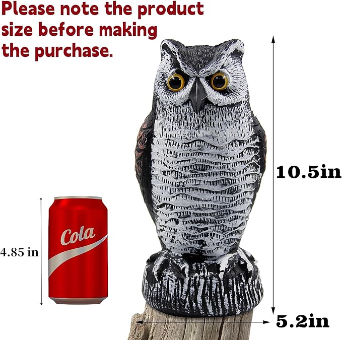 Hausse 2 Pack Fake Horned Owl Bird Scarecrow Decoy 10.5 Inch Height, Plastic Deterrents, Halloween Decoration, Nature Enemy Pest Repellent for Outdoor Garden Yard