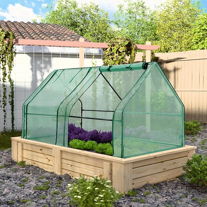EAGLE PEAK Tunnel Greenhouse Garden Green House with Roll-Up Zipper Doors, Portable, 71"x36"x36", Clear/Green PE Cover