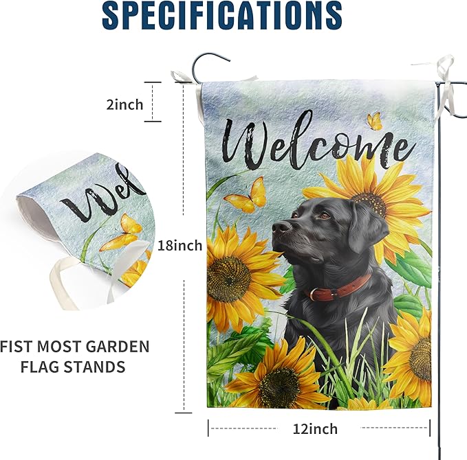 Sunflower Black Lab Garden Flag Summer Spring Garden Flags for Outside Floral Labrador Dog Yard Flag Small Outdoor Welcome Flags 12x18 Double Sided