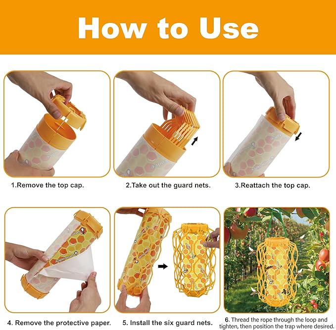 3 Pack Upgraded Wasp Trap Outdoor Hanging, Carpenter Bee and Hornet Catcher, Reusable Yellow Jacket Trap with Bait Reservoir, Bee Killer and Wasp Catcher for Outside (Orange)