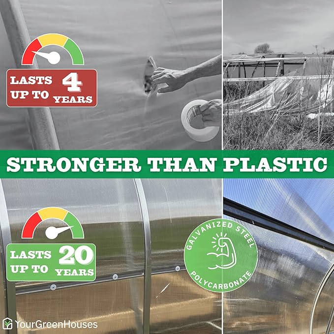 Polycarbonate Tunnel Greenhouse, Weather Resistant & Easy Assembly Greenhouses - Expandable Greenhouse for Outdoors, Garden House Tunnel with 6 Bonus Accessories & 10 Yr Frame Warranty (10x39 FT)