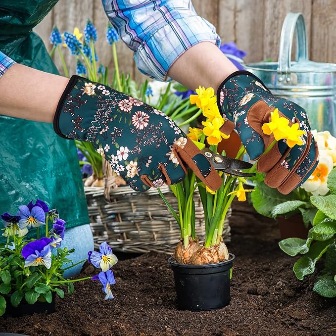Bamllum Leather Gardening Gloves for Women - Working Gloves for Weeding, Digging, Planting, Raking and Pruning