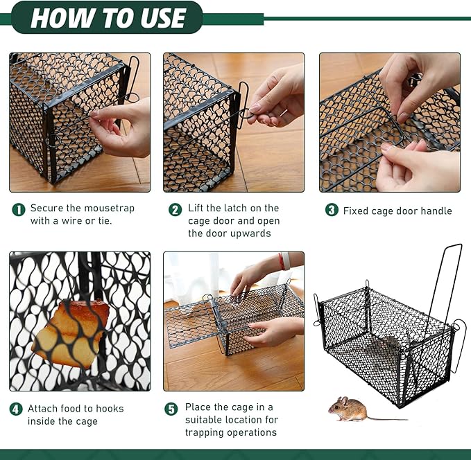 Qualirey 6 Pcs Humane Rat Trap Small Chipmunk Mouse Squirrel Cage Rodent Animal Voles Hamsters Cage Catch and Release Trap for Home Garden Indoor Outdoor(Black,12 x 5.5 x 5.5 Inch)