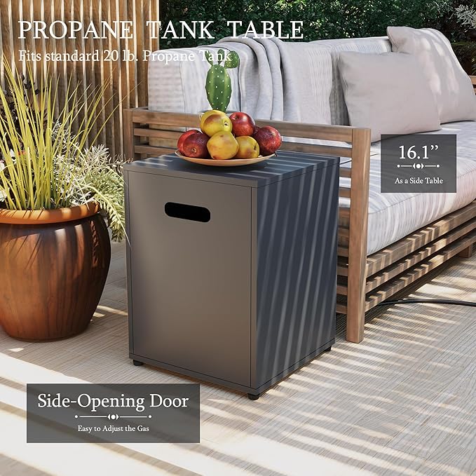 UPHA 56-inch Outdoor Propane Gas Fire Pit Table 50000 BTU Iron Rectangle Firepit for Outside Patio with Tank Hidden Table, Wind Guard, Removable Lid, Blue Glass Rocks, Rain Cover, Dark Grey