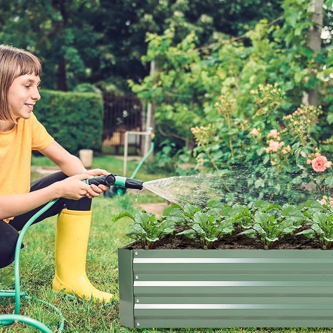 Aoodor 8 x 4 x 1 ft Outdoor Raised Garden Bed, Reinforced Galvanized Steel Planter Box for Vegetables, Herbs, and Flowers