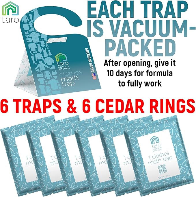 Clothes Moth Traps with Pheromones & Cedar Blocks - Most Effective Moth Killer for Closet, Clothing & Wool - Non-Toxic Moth Repellent for House - How to Get Rid of Moths in Closet