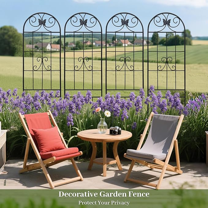 4 Pack Metal Garden Trellis 86.7" Tall Outdoor Climbing Plant Support for Roses, Flowers, Rustproof Durable Black Galvanized Tube, Lawn Garden Fence Decor Screen (4pcs, 86.7" H)