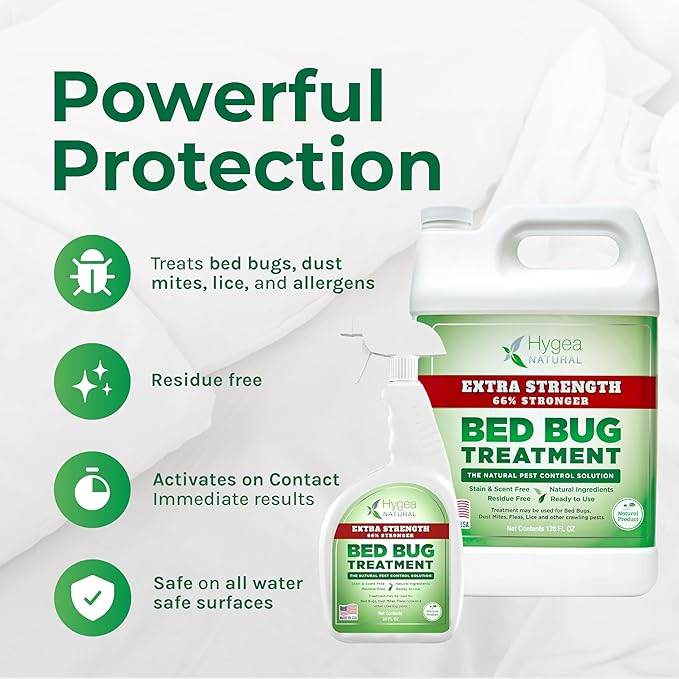 Extra Strength Bed Bug & Lice Elimination Duo - Extra Strength 24 oz Lice, Bed Bug & Mite Spray & 128 oz Spray Refill - Child & Pet Friendly - Stain & Odor Free - 66% Stronger Formula