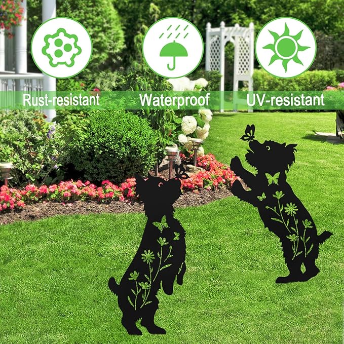 Dog Stakes for Outside, Lawn Ornaments Yorkie Metal Garden Decor for Outdoor,Yard,Lawn,Garden Decor Stakes