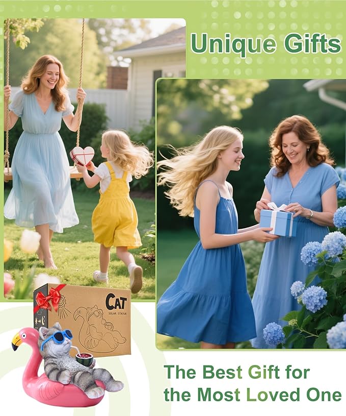 Cat Lying Flamingo Statue: Outdoor Sculptures Clearance for Lawn Porch Patio Balcony Yard - Gifts for Mom Women