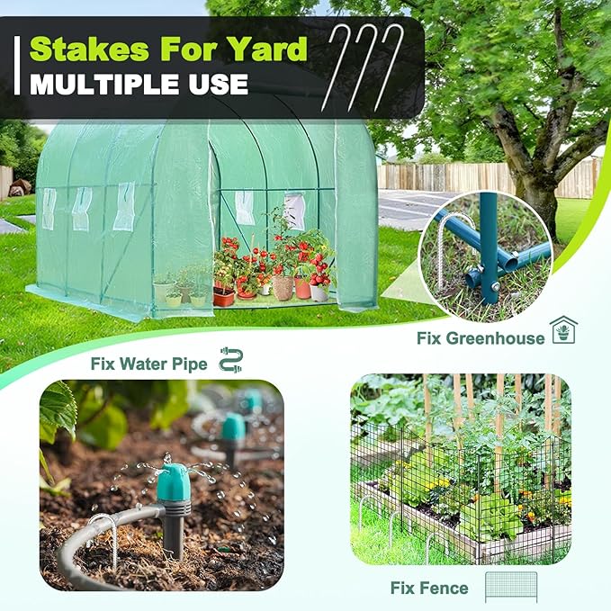 Kadrick Rebar Stakes 12 inch，J Hook Ground Stakes Anchors, 32-Pack White Galvanized Fence Stakes,Heavy Duty 5/16'' Diameter