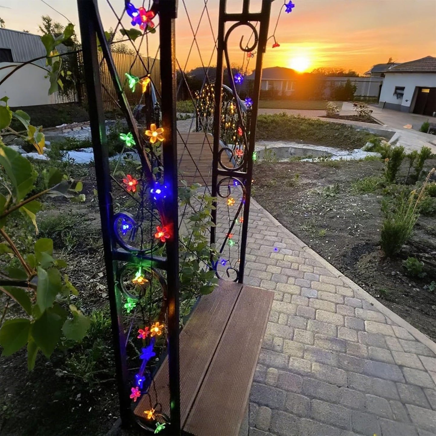 Flower Solar String Lights, 50 LED Outdoor Patio Lights Waterproof, Fairy Lights for Outside Patio Garden Fence Yard Christmas Tree Decor