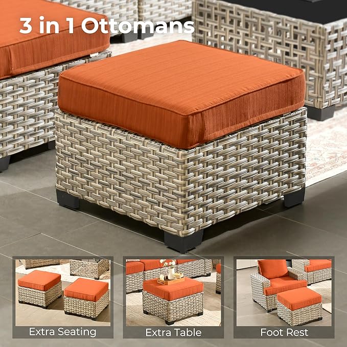 HOOOWOOO Outdoor Sectional Patio Furniture Set with Fire Pit Table,13 Pieces Wicker Conversation Sets L Shaped Couch,Extra Deep Out Door Sofa Outside Furniture with Swivel Chairs Ottomans,Brick Red