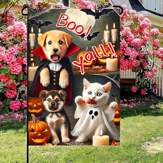 Winter Halloween Black Cat Witch Garden Flag 12x18 Inch Double Sided Fall Yard Flag