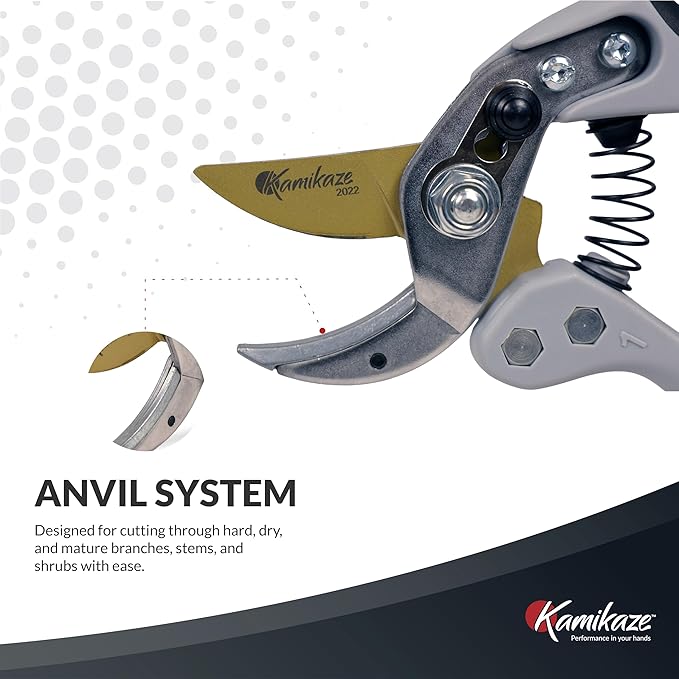 KM1-M FORCE ANVIL SHEAR- ANVIL PRUNER, Pruning Shears. Garden Pruners, Plant Pruners, Pruning Shears, Tefloned Blade Hand Pruner, Universal Garden Clippers great for garden and home.